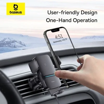 Baseus Wisdom Auto Alignment Car Mount + QI 15W Wireless Charger &ndash; Black
